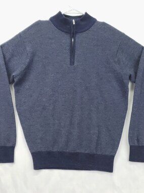 Peter Millar Sweater Mens L Blue Knit Long Sleeve Mock Neck 1/4 Zip Pullover